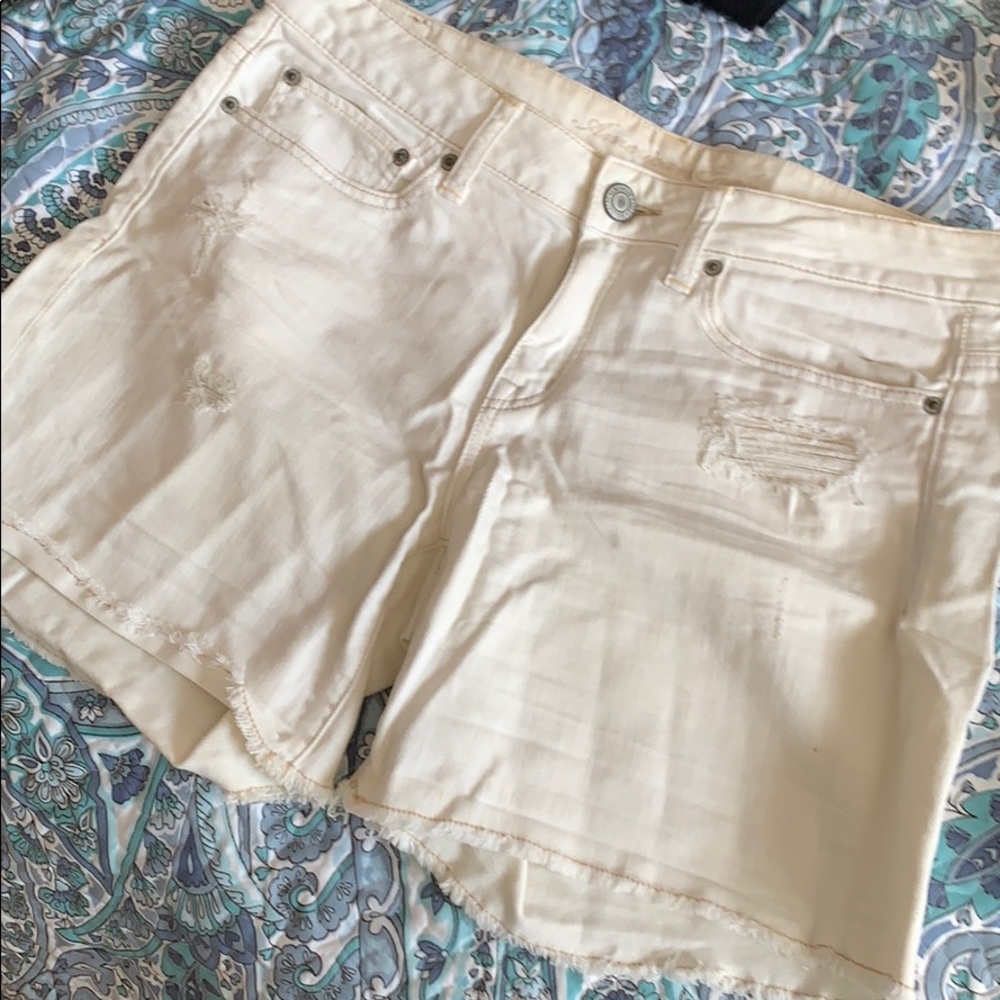 American Eagle White Denim Distressed Shorts, 8